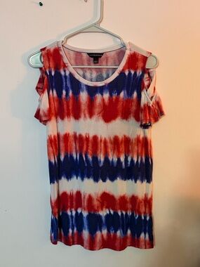Rock & Republic Red, Blue & White Tie-Dye Cold-Shoulder Tee